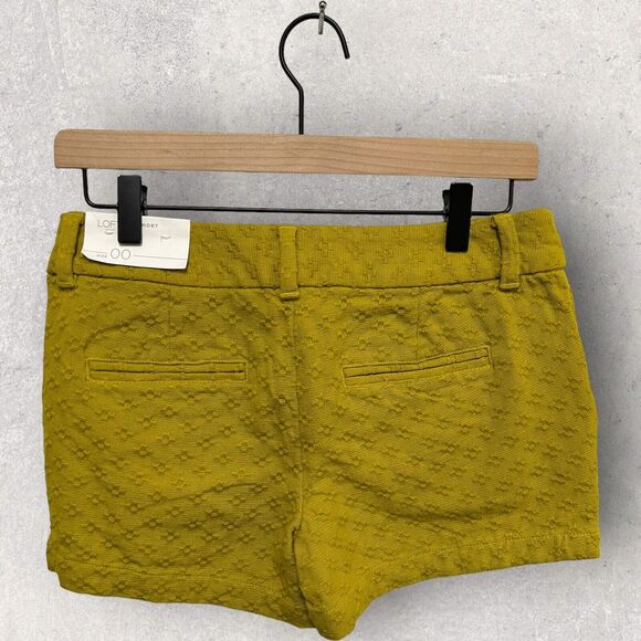 Loft Women's Yellow Mustard Cotton Linen Shorts Pockets Belt Size 00‎ - Picture 2 of 6